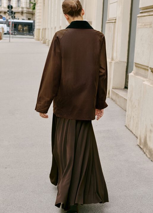 Waxed-effect parka with corduroy co