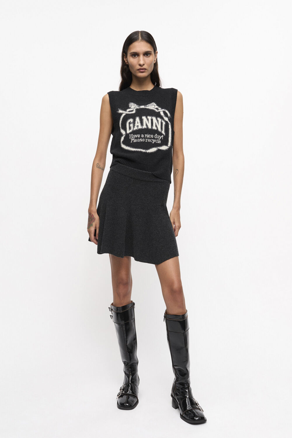 Graphic Wool Mix Bow Vest