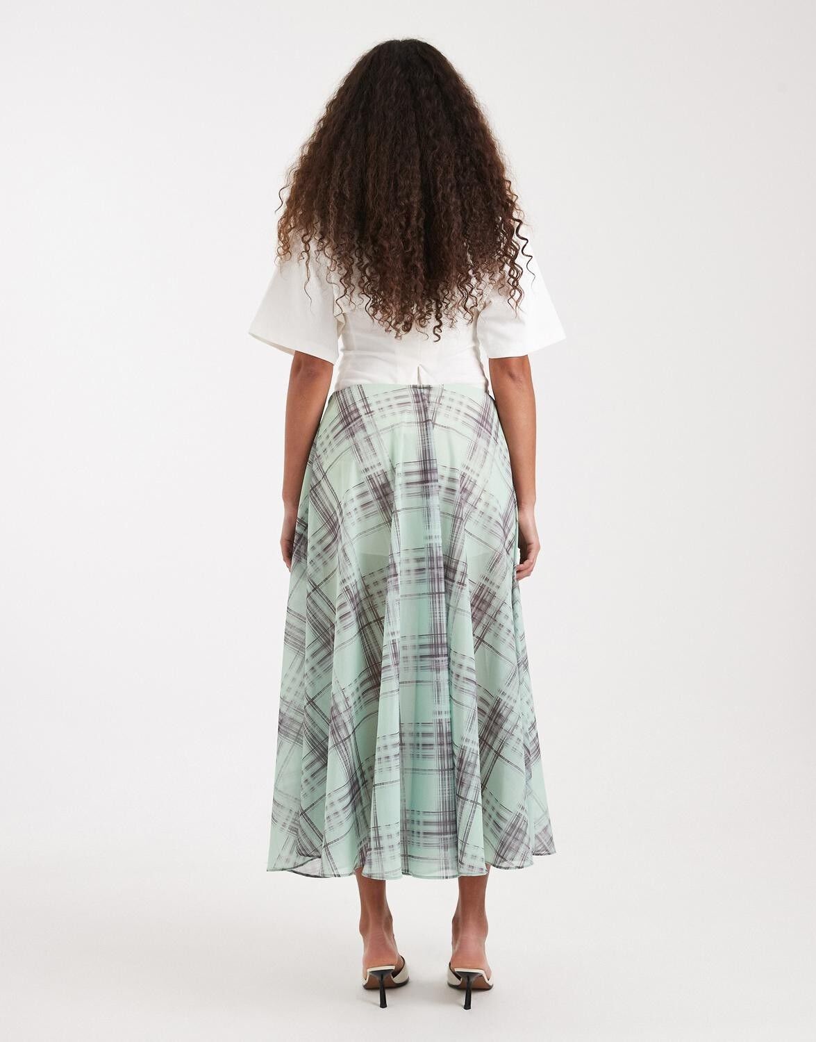 Tsrobin Chiffon Check Maxi Skirt Wvn
