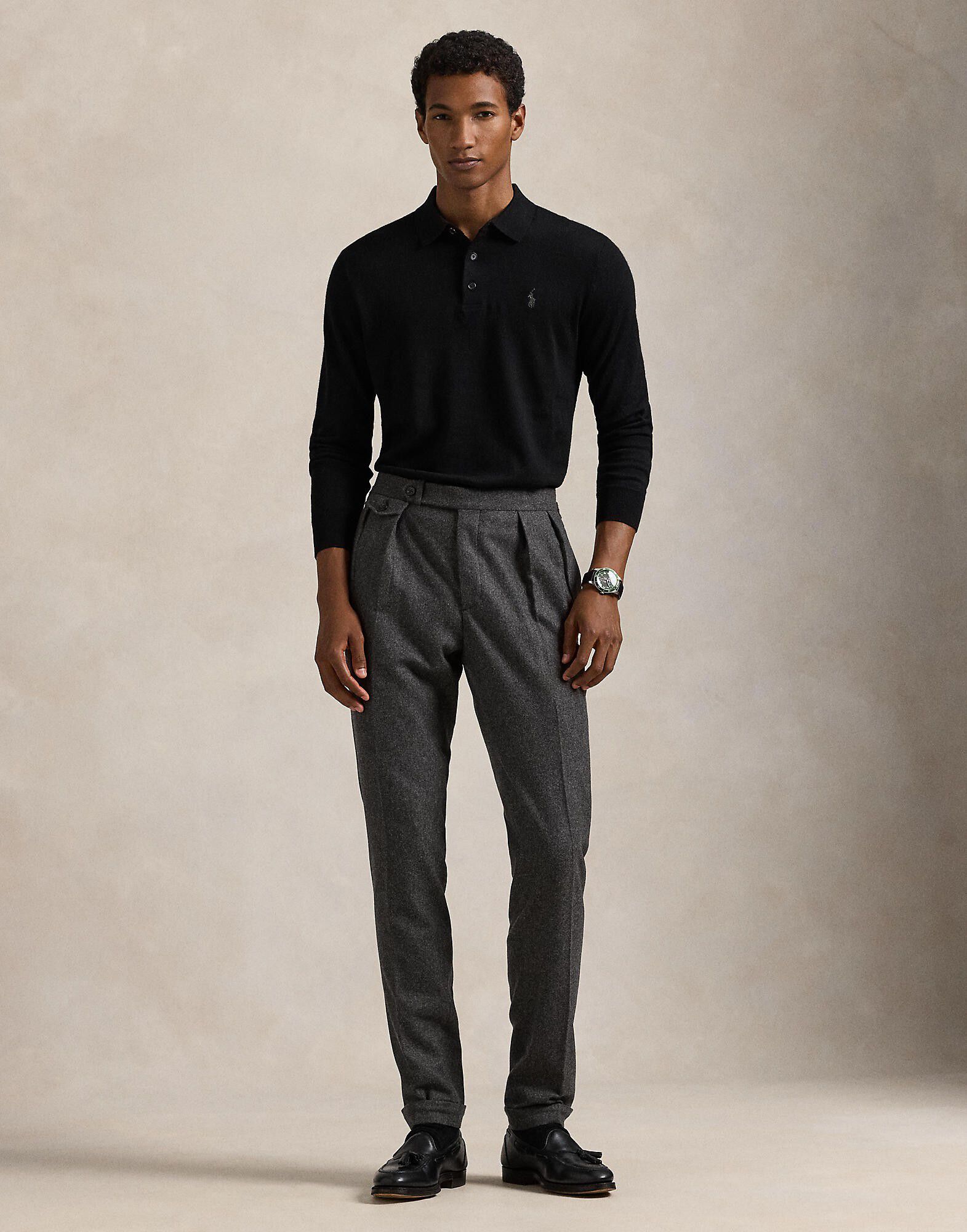 Washable Wool Polo-Collar Sweater