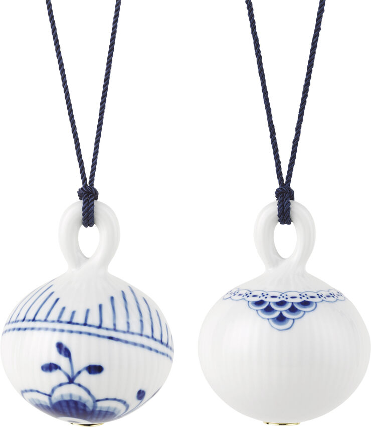 Blå Mega Riflet og Prinsesse julekugle sæt, 9,5 cm. , 2 stk.