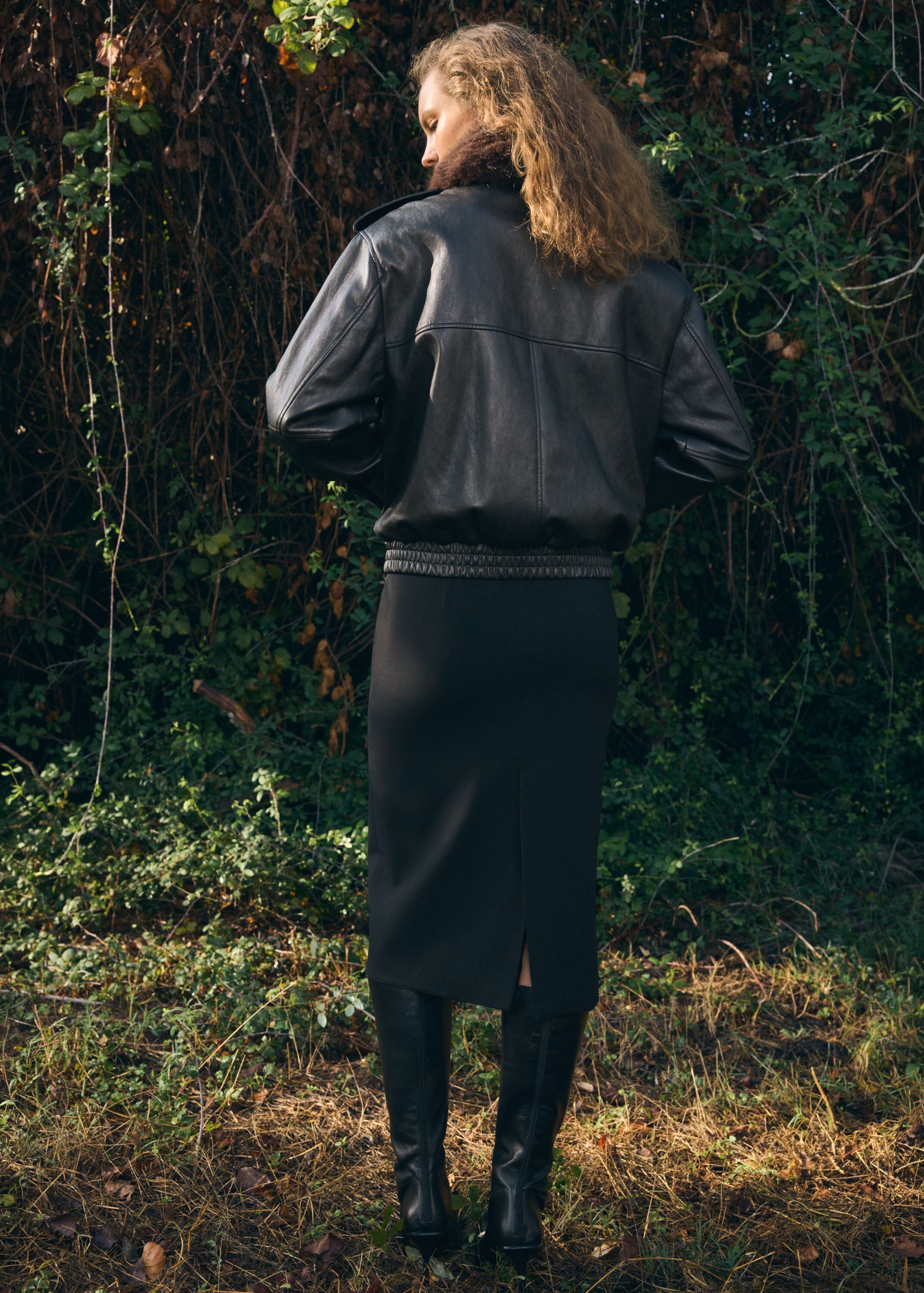 Faux-leather jacket with faux-fur c