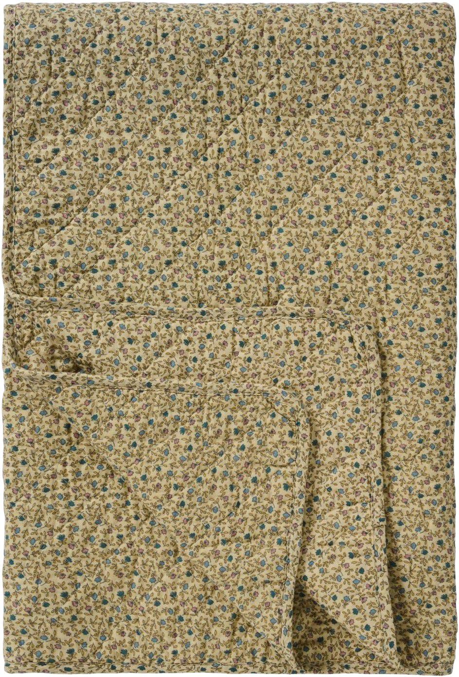 Quilt cremefarvet m/bl&aring; og rosa blomster