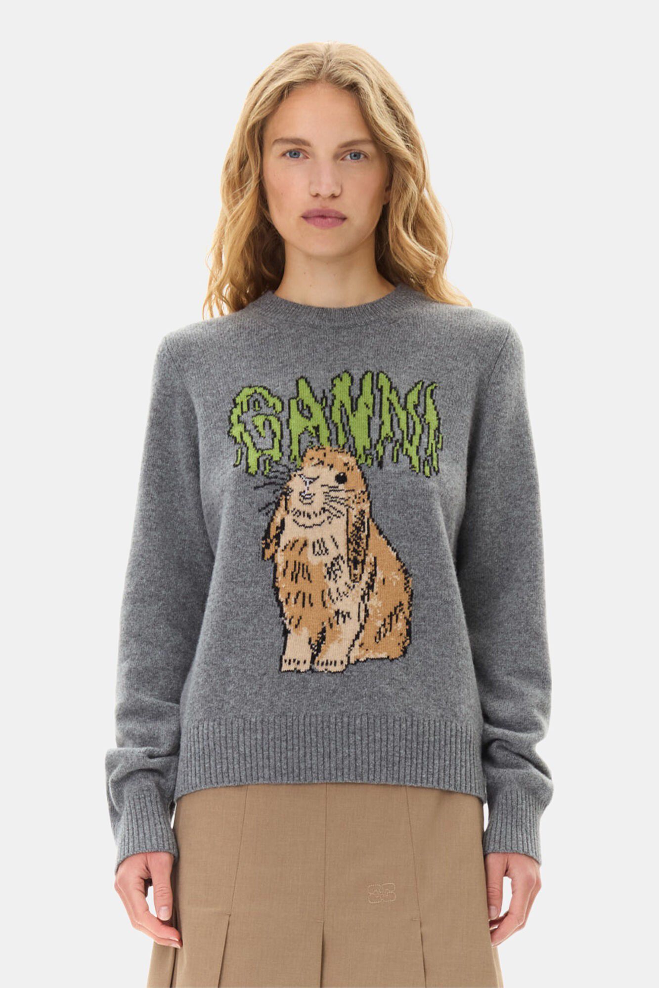 Graphic Wool Mix Bunny Crewneck