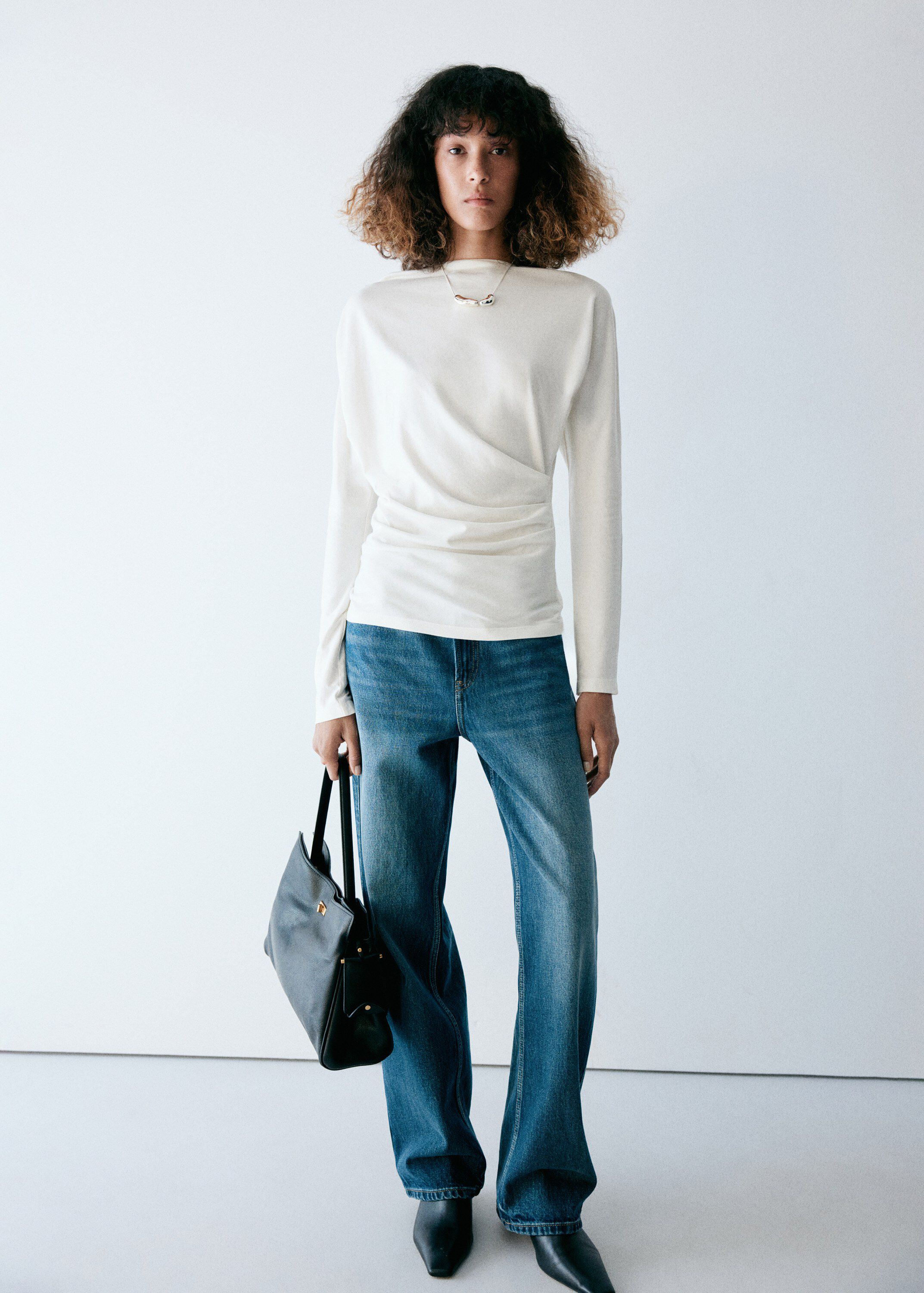 Boat neck T-shirt with draped detai