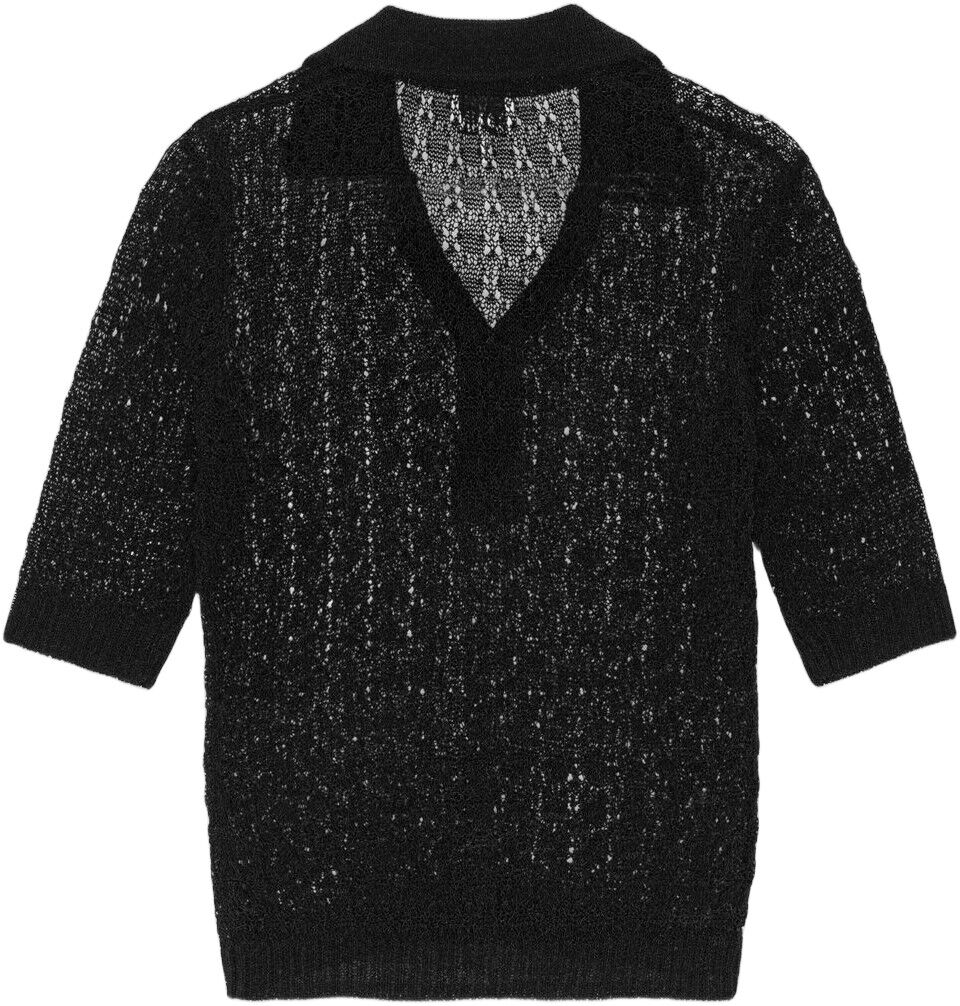 Shiny Pointelle Knit Short Sleeve P