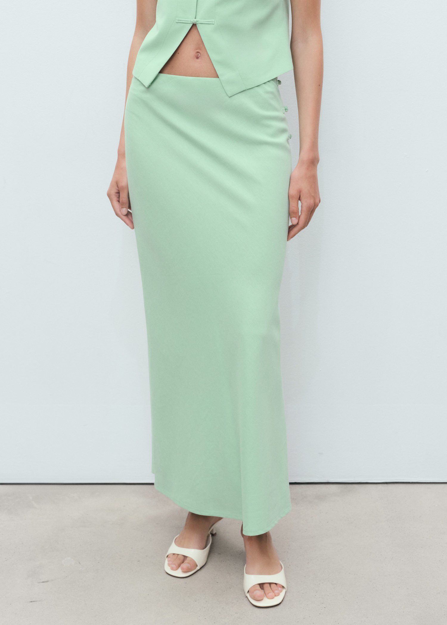 Linen-blend straight skirt