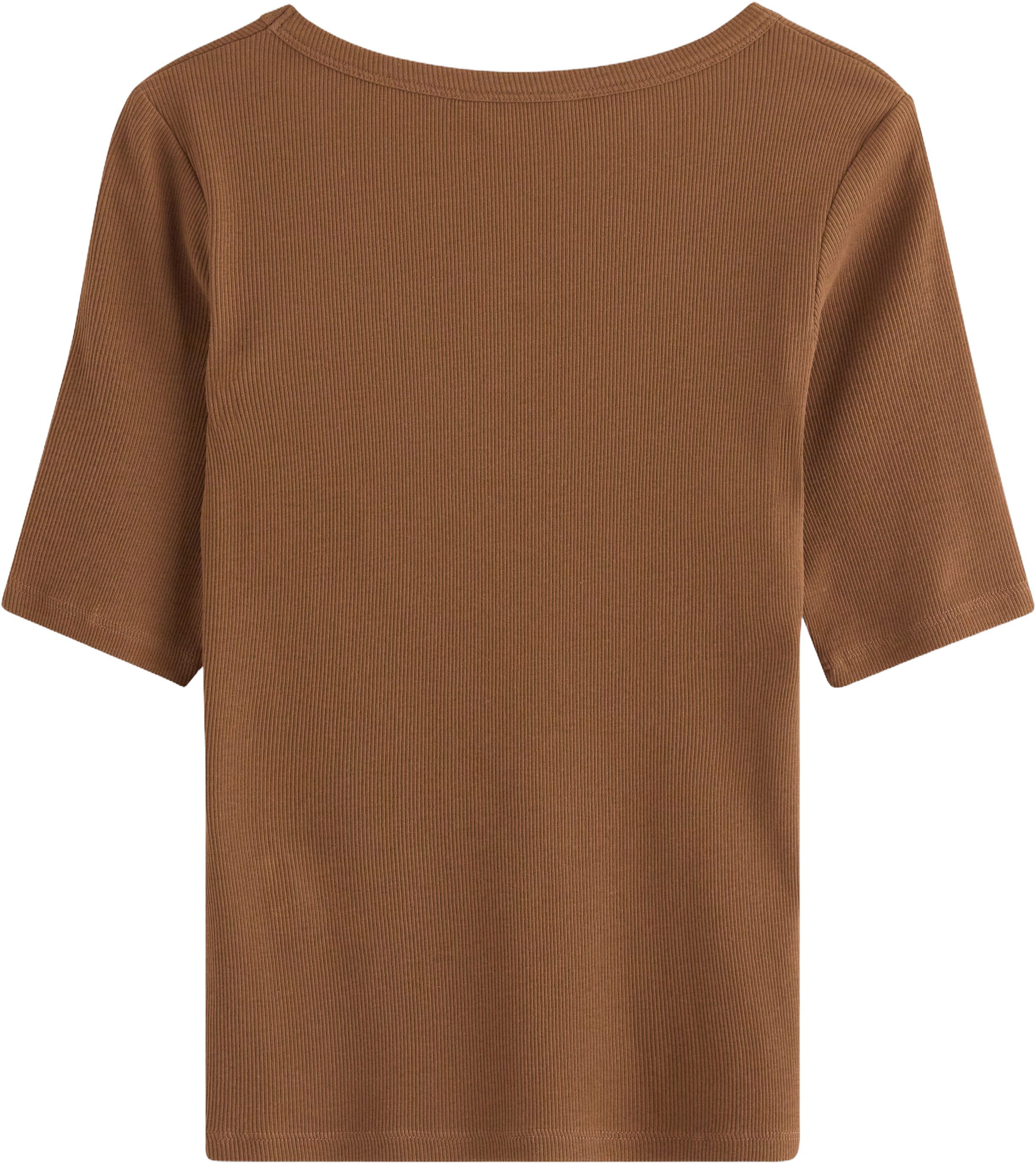 Ribbestrikket topp med korte ermer,