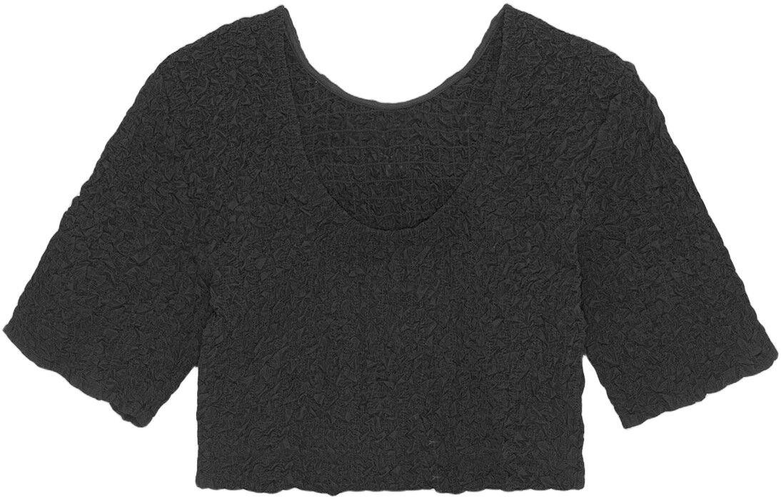 Svart O-ringad beskuren smockad topp i bomullspoplin