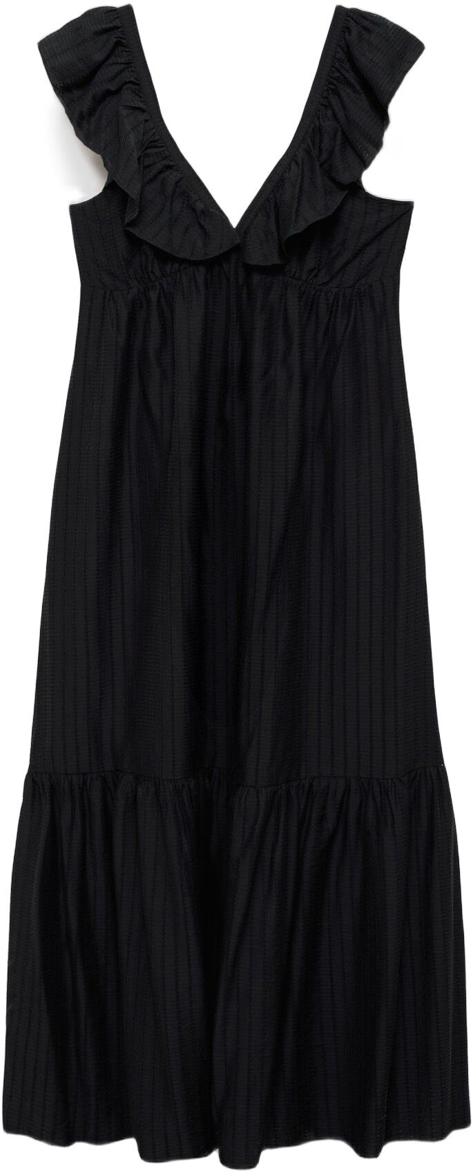 Long dress with ruffle neckline