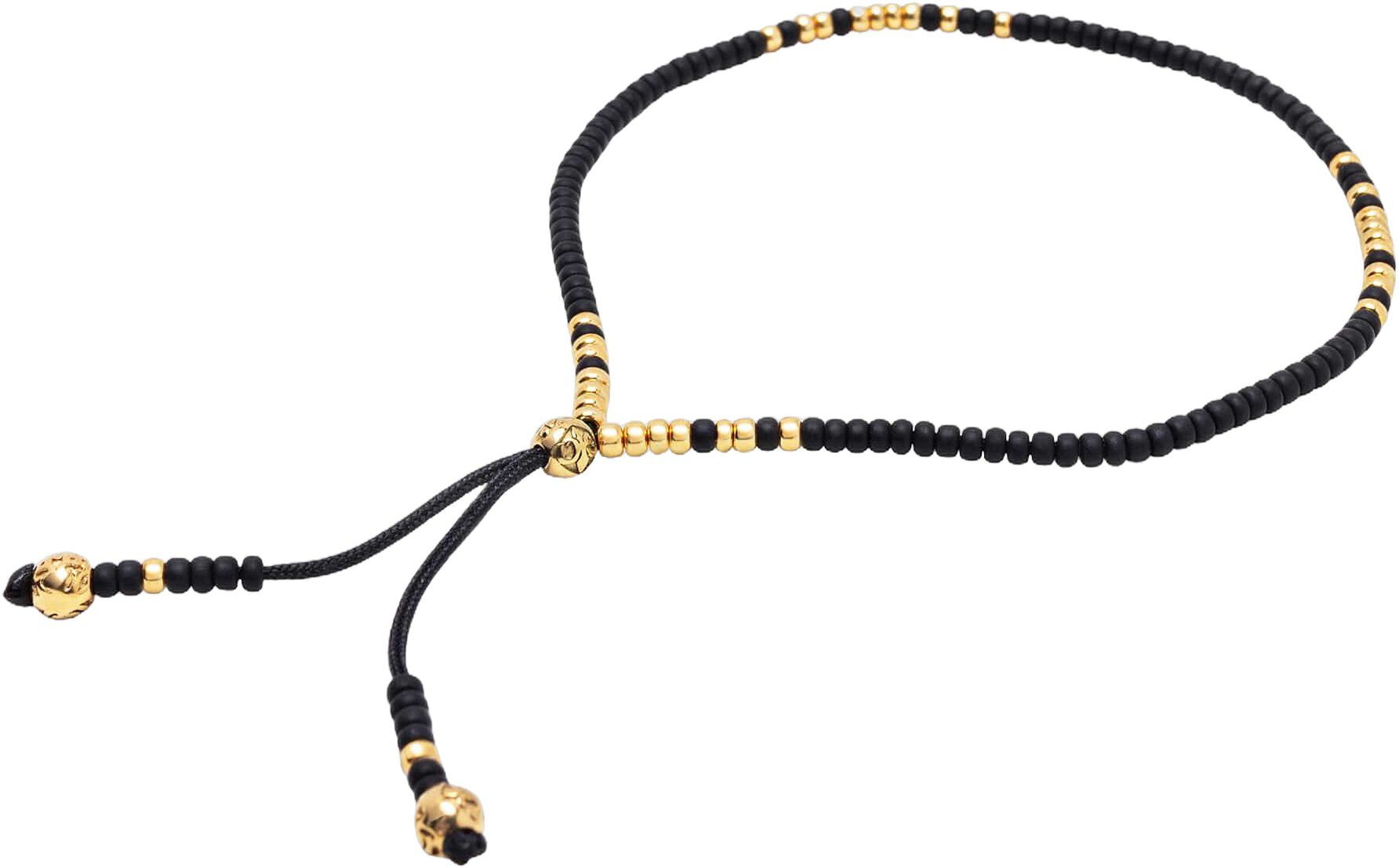 Black Beaded String Bracelet in Gold