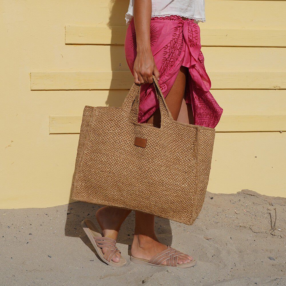 RIVABELLA - LARGE - WOVEN HANDBAG WITH LEATHER HANDLE