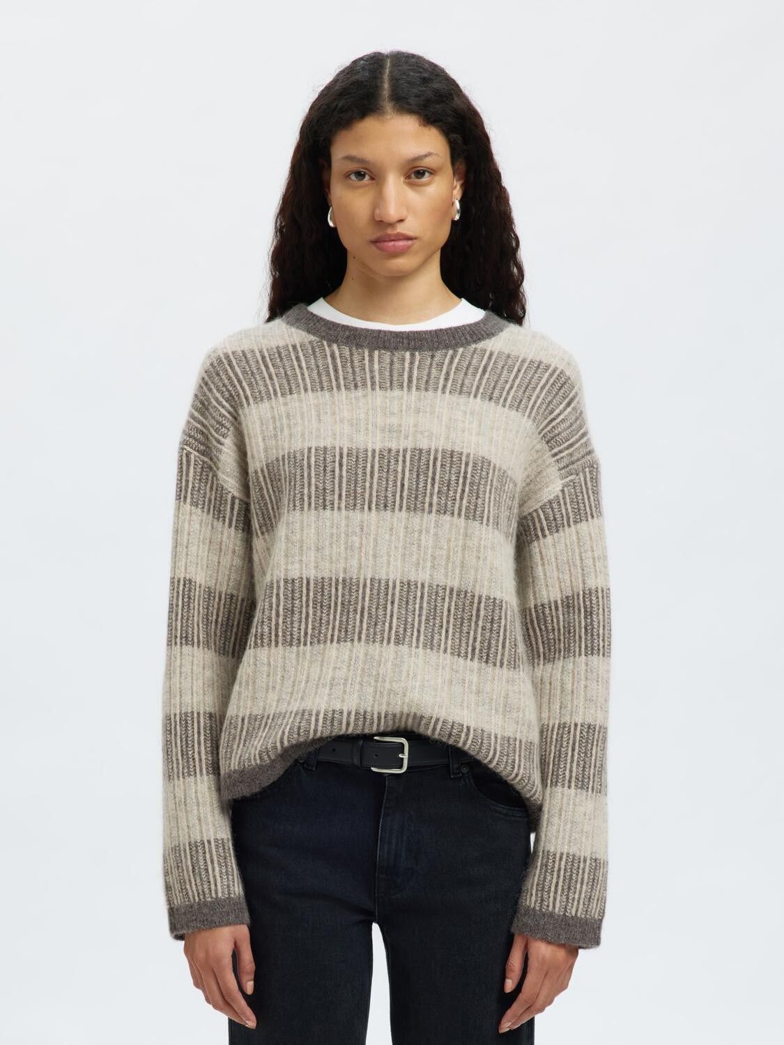 SLFALVA LS KNIT STRIPE O-NECK