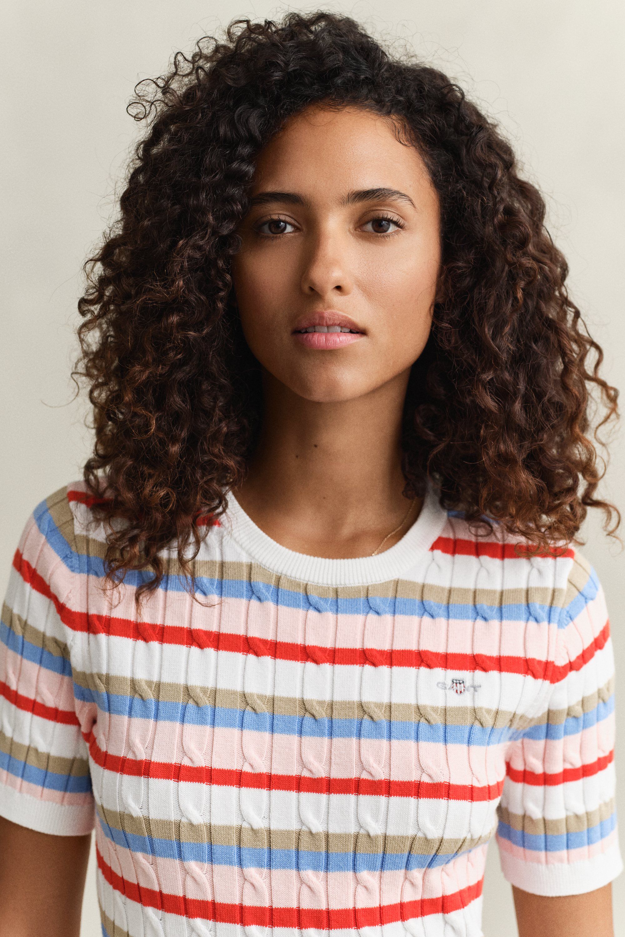 STRETCH COTTON CABLE STRIPE SS