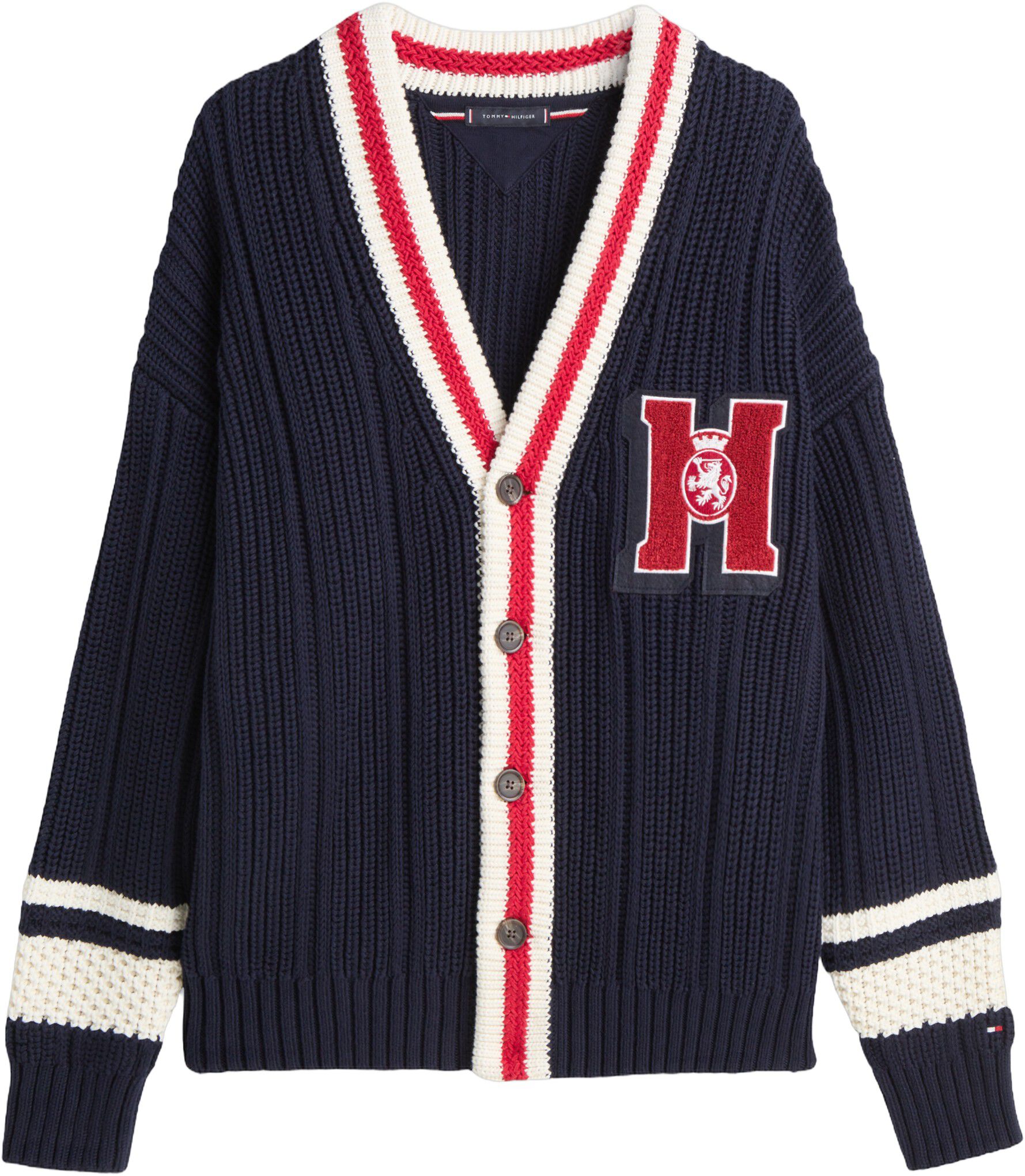 Chunky Rib-Knit Letterman Cardigan