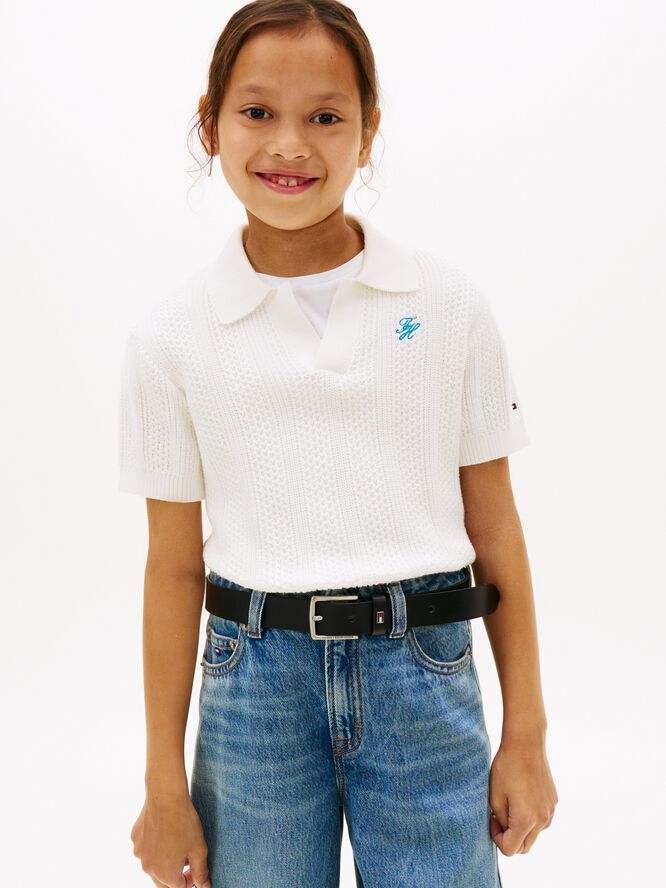 Crochet Open Placket Polo Top