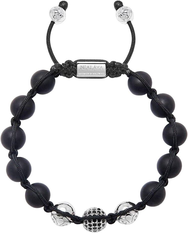 Men's Beaded Bracelet with Matte Onyx and Silver
