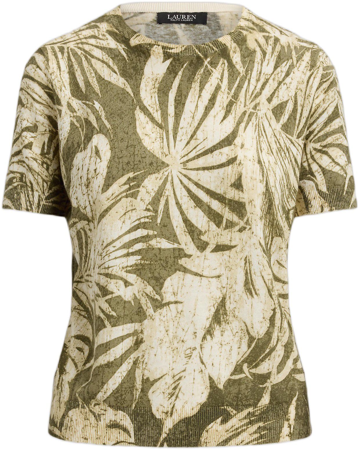 Palm-Frond-Print Short-Sleeve Sweater