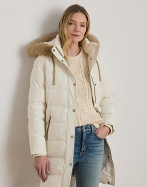 Faux-Fur-Trim Hooded Down Coat