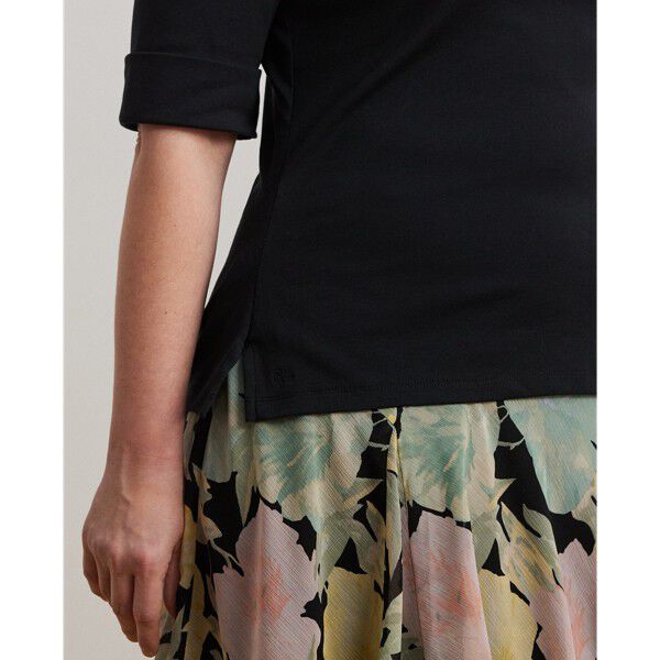 Stretch Cotton Elbow-Sleeve V-Neck Tee