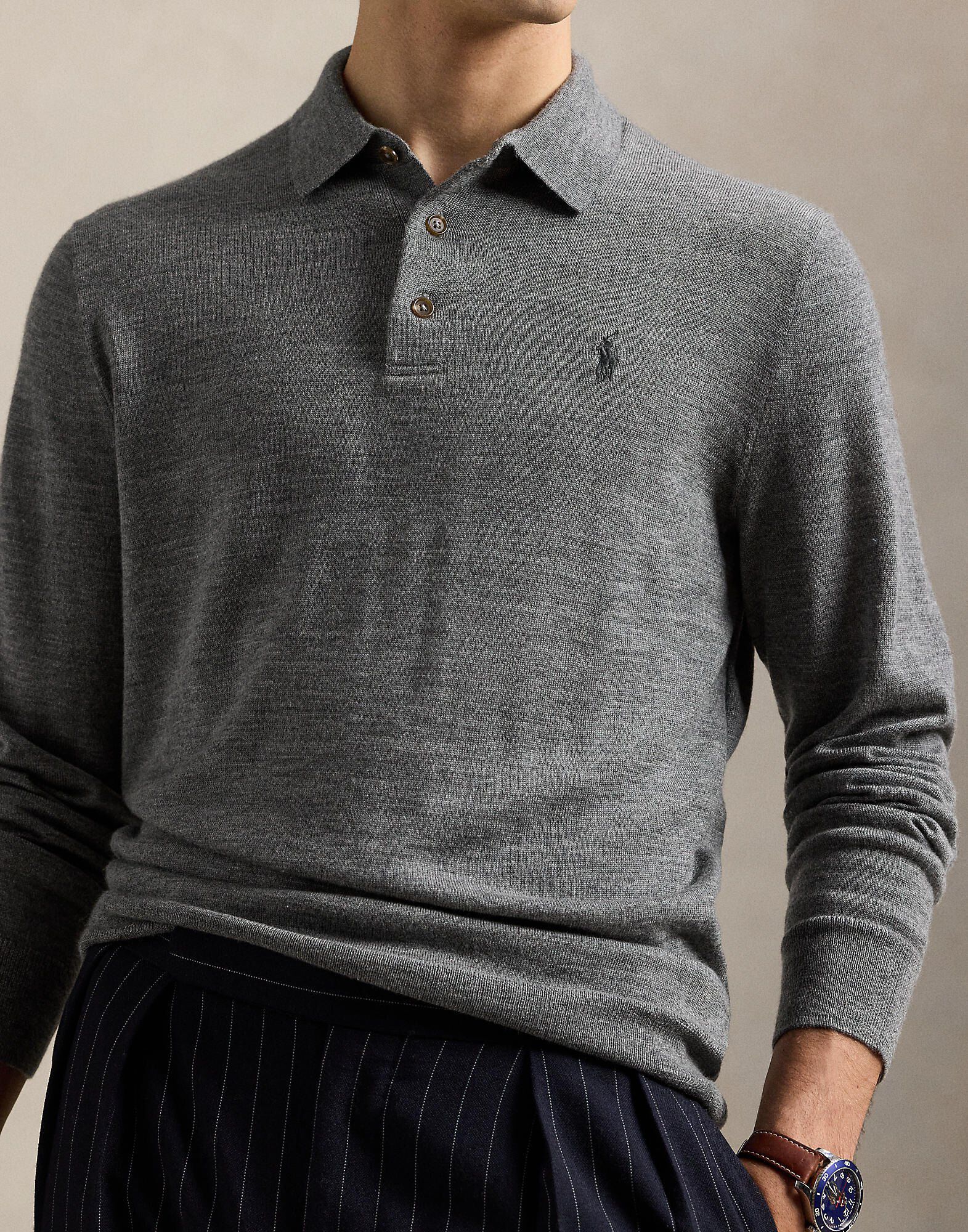 Washable Wool Polo-Collar Sweater