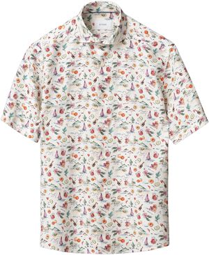 Regular Fit Multi Sangria Printed Linen Shirt