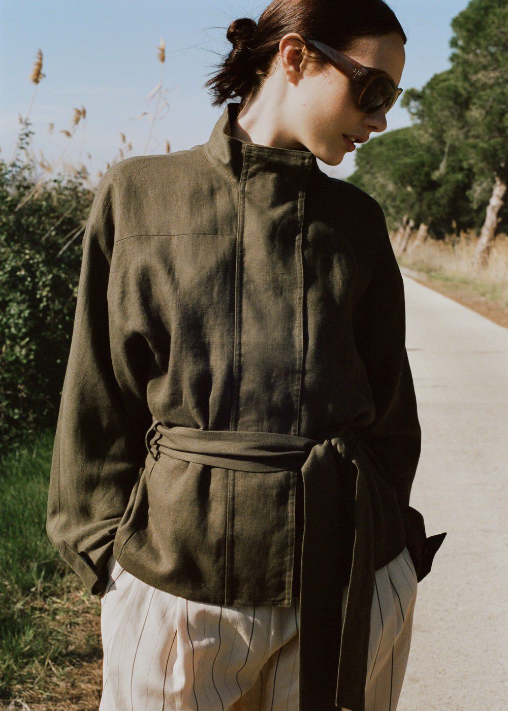 Linen jacket with belt
