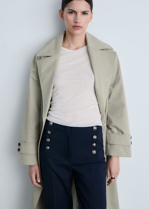 Straight trousers with jewel button