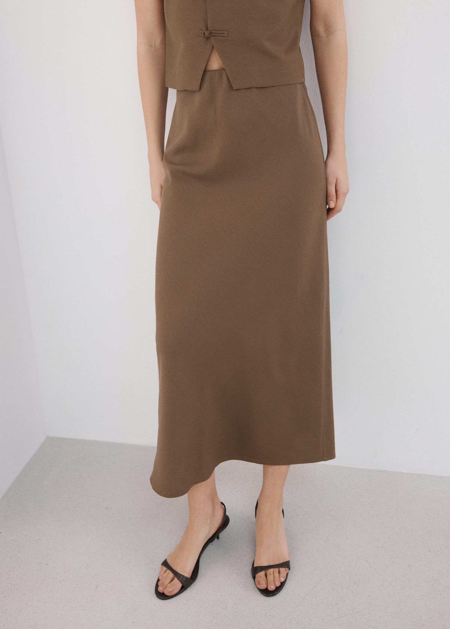 Linen-blend straight skirt