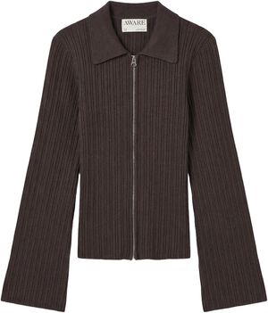 AWHANNA LS ZIP RIB KNIT CARDIGAN