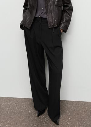 Wide-leg mid-rise pleated trousers