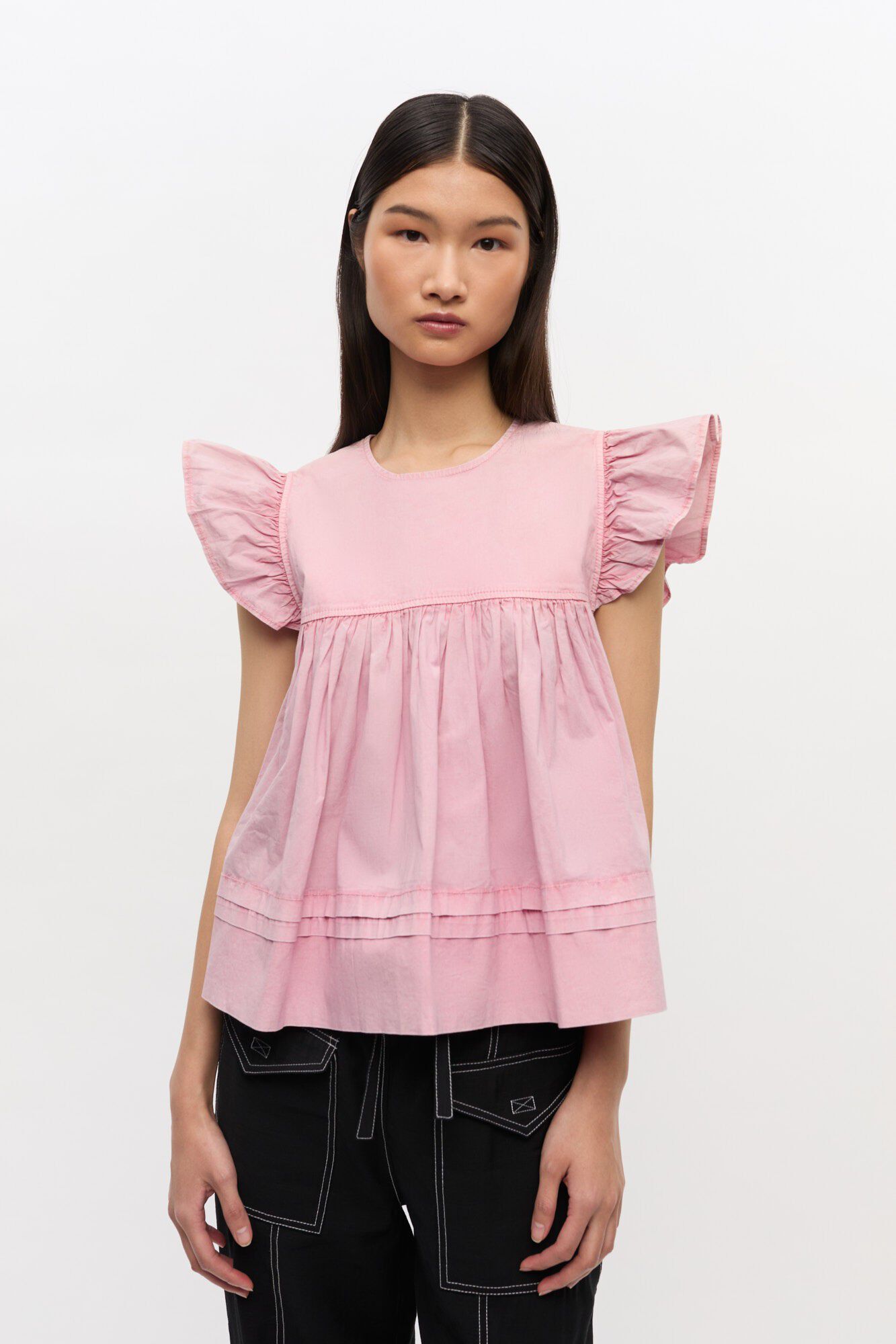 Washed Stretch Cotton Frill Sleeve