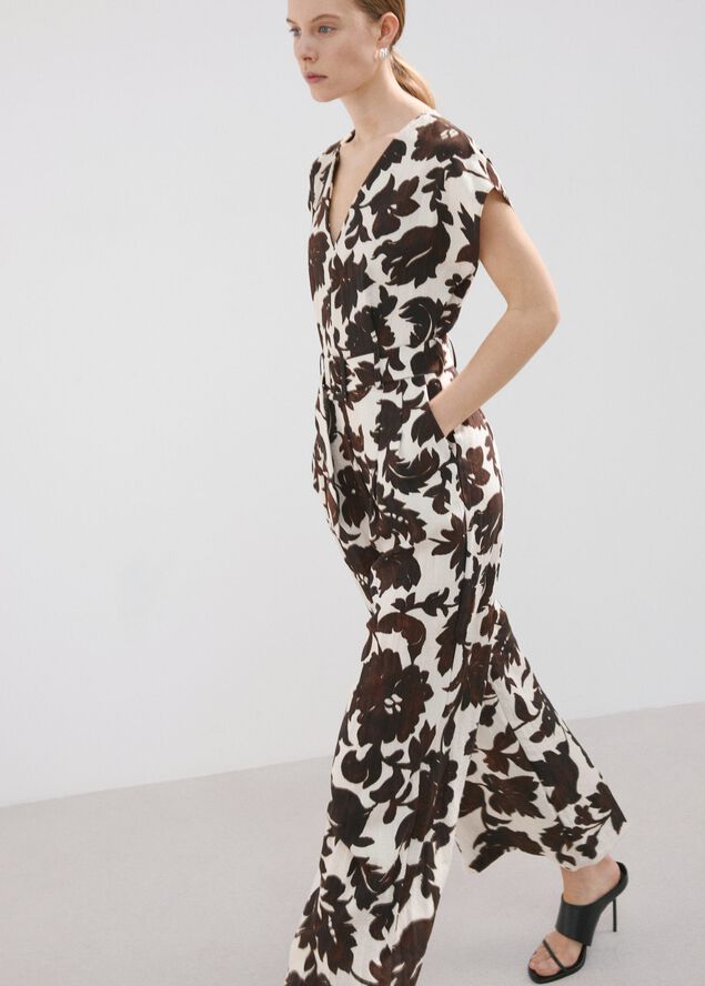 Floral print jumpsuit with belt