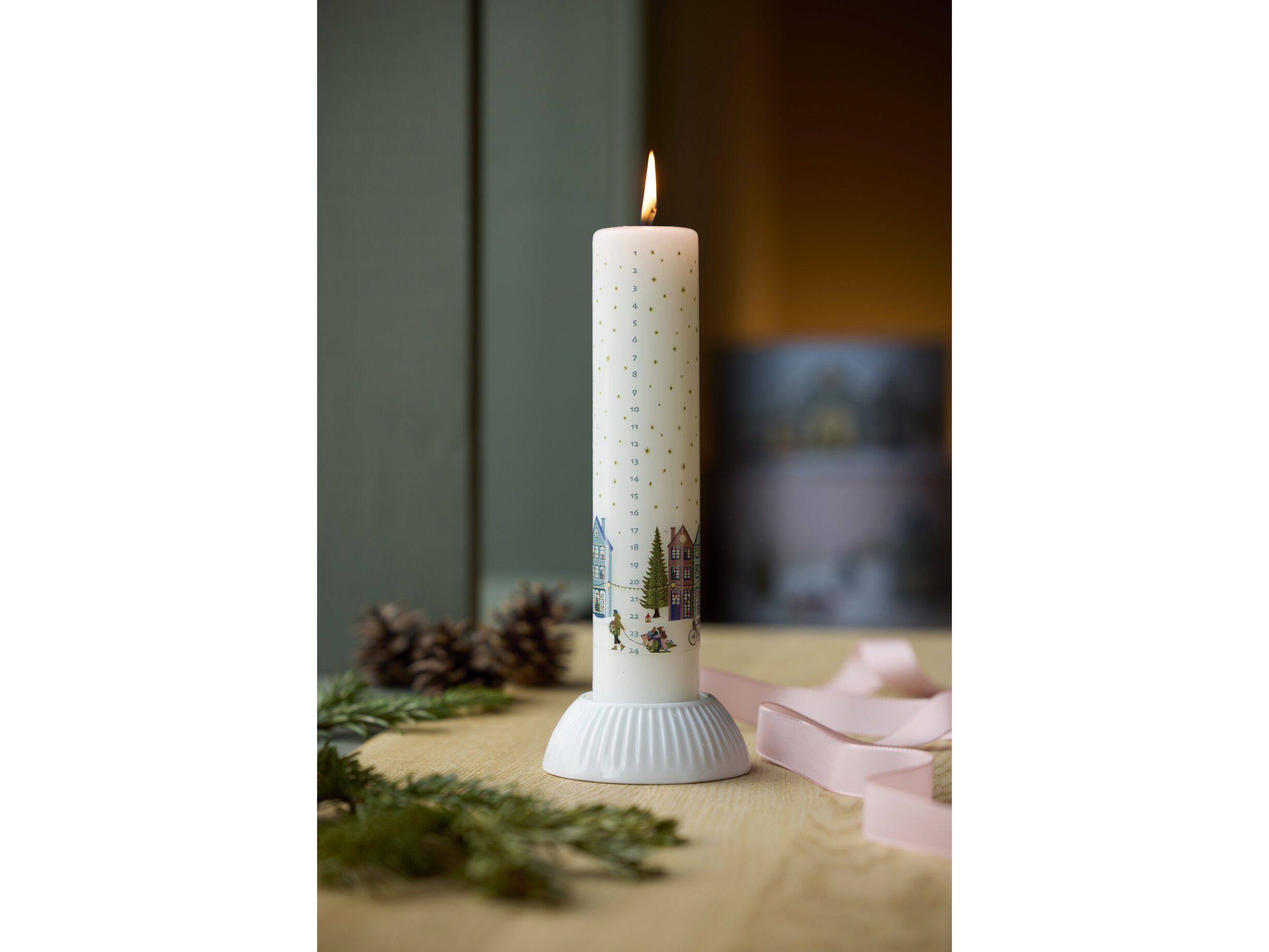 Kalenderstake Vinter 10 x 3,5 cm Vit Porslin