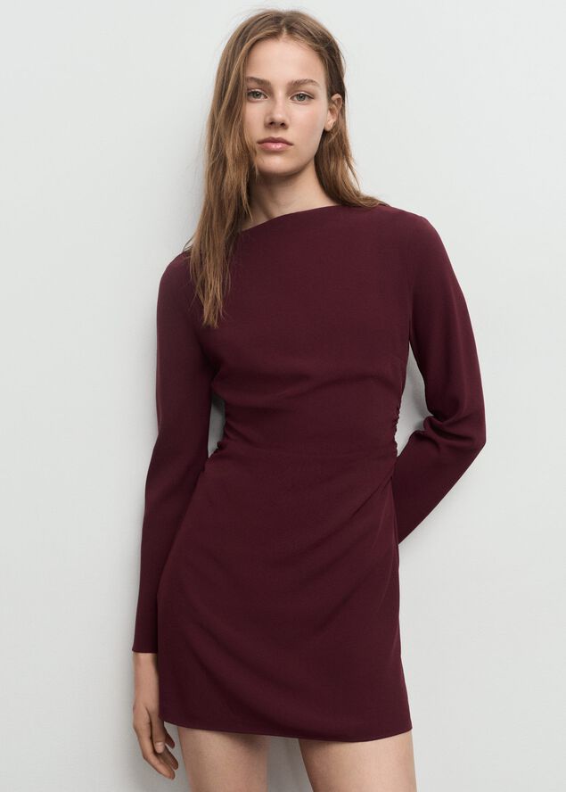 Boat-neck ruched dress