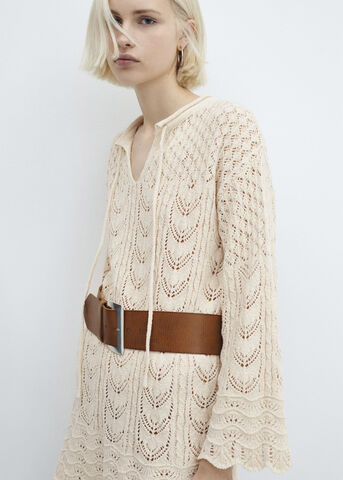 Flared-sleeve crochet dress