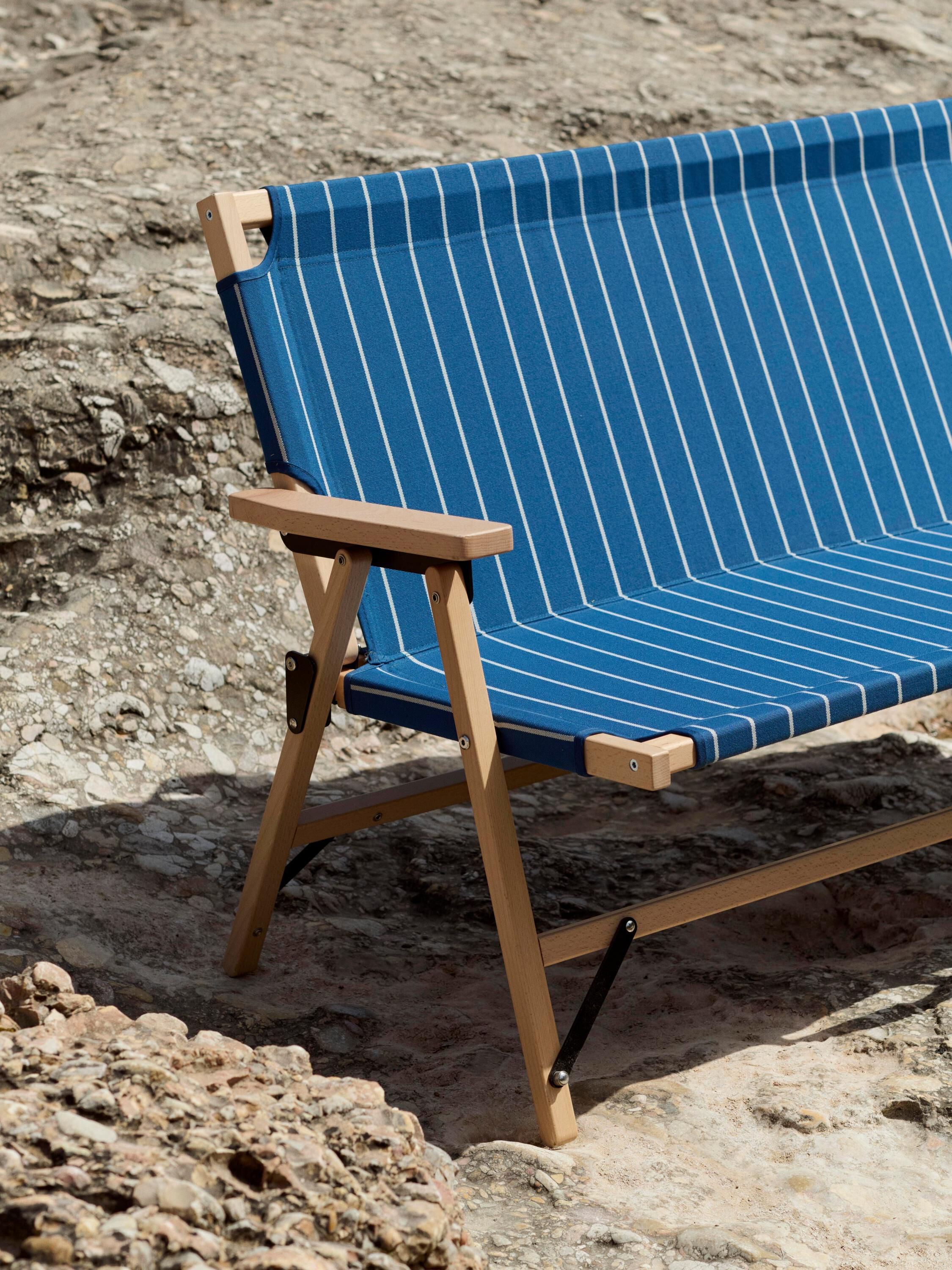 Outdoor Market Folding Sofa - Blue with beige stripe -