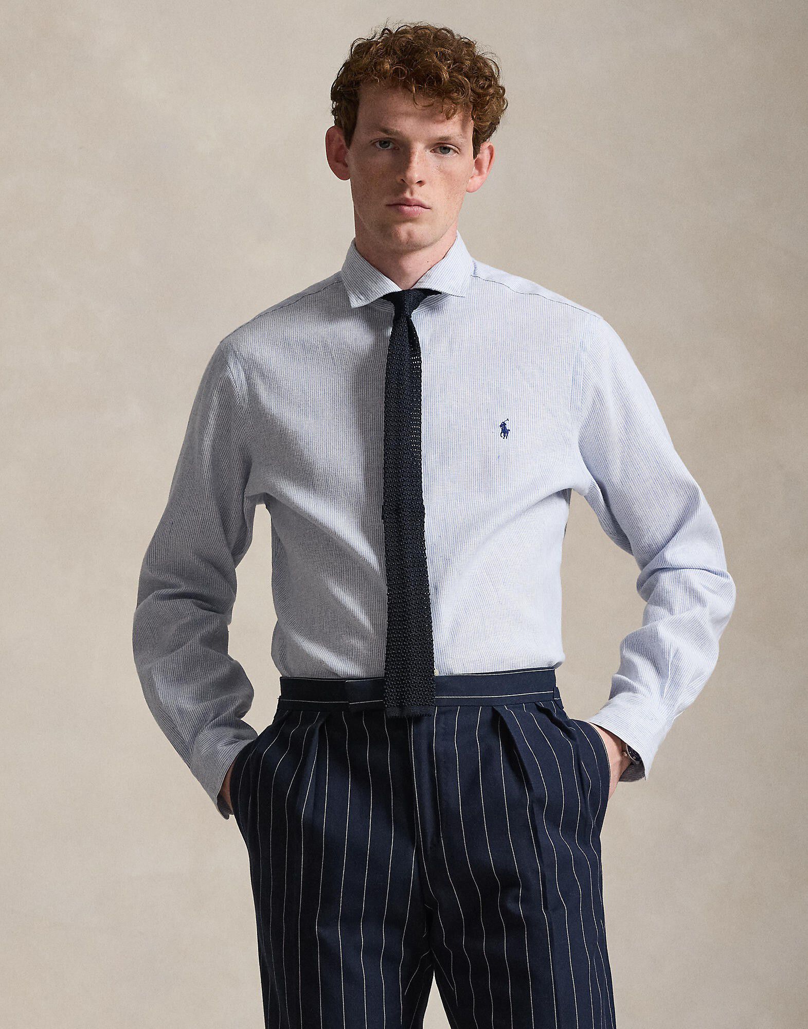 Custom Fit Striped Linen-Blend Shirt