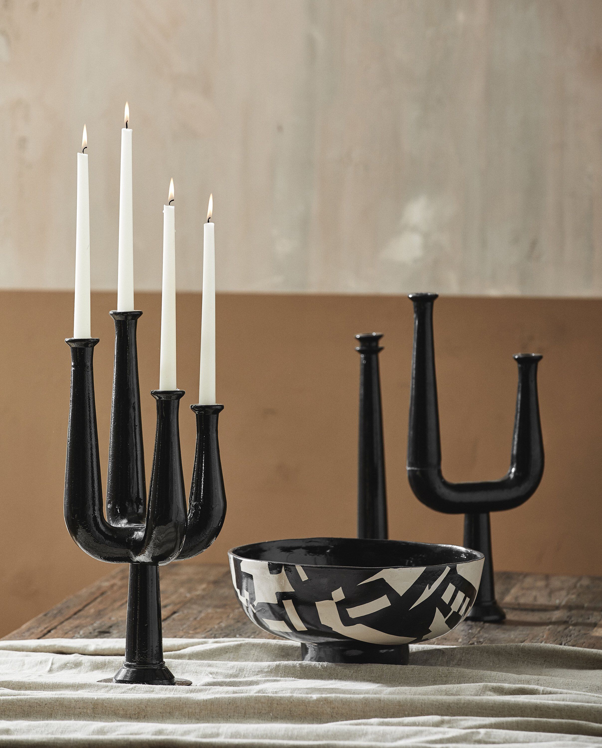 ULOPU candleholder, 2 arm, aluminum - black