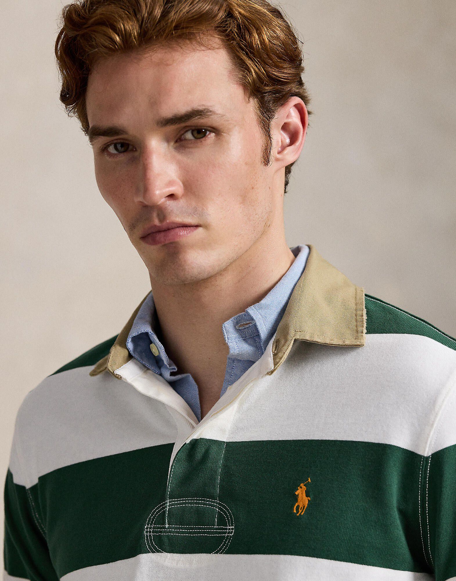 Classic Fit Khaki-Collar Rugby Shirt