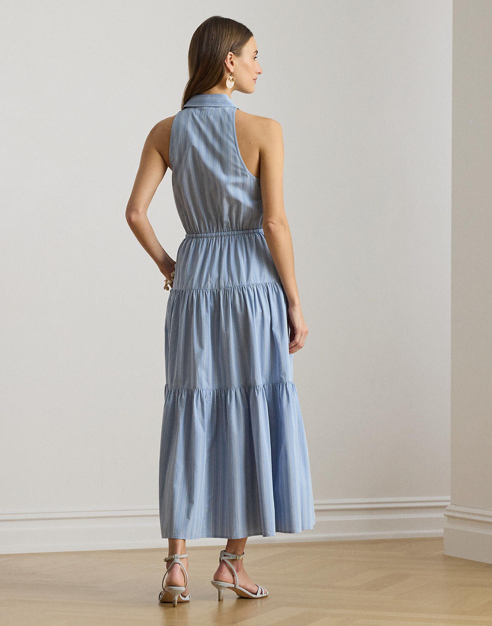 Striped Broadcloth Tiered Shirtdress