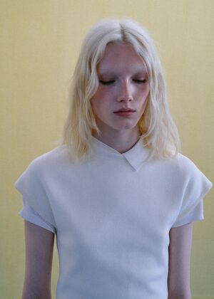 Short-sleeve funnel neck jumper