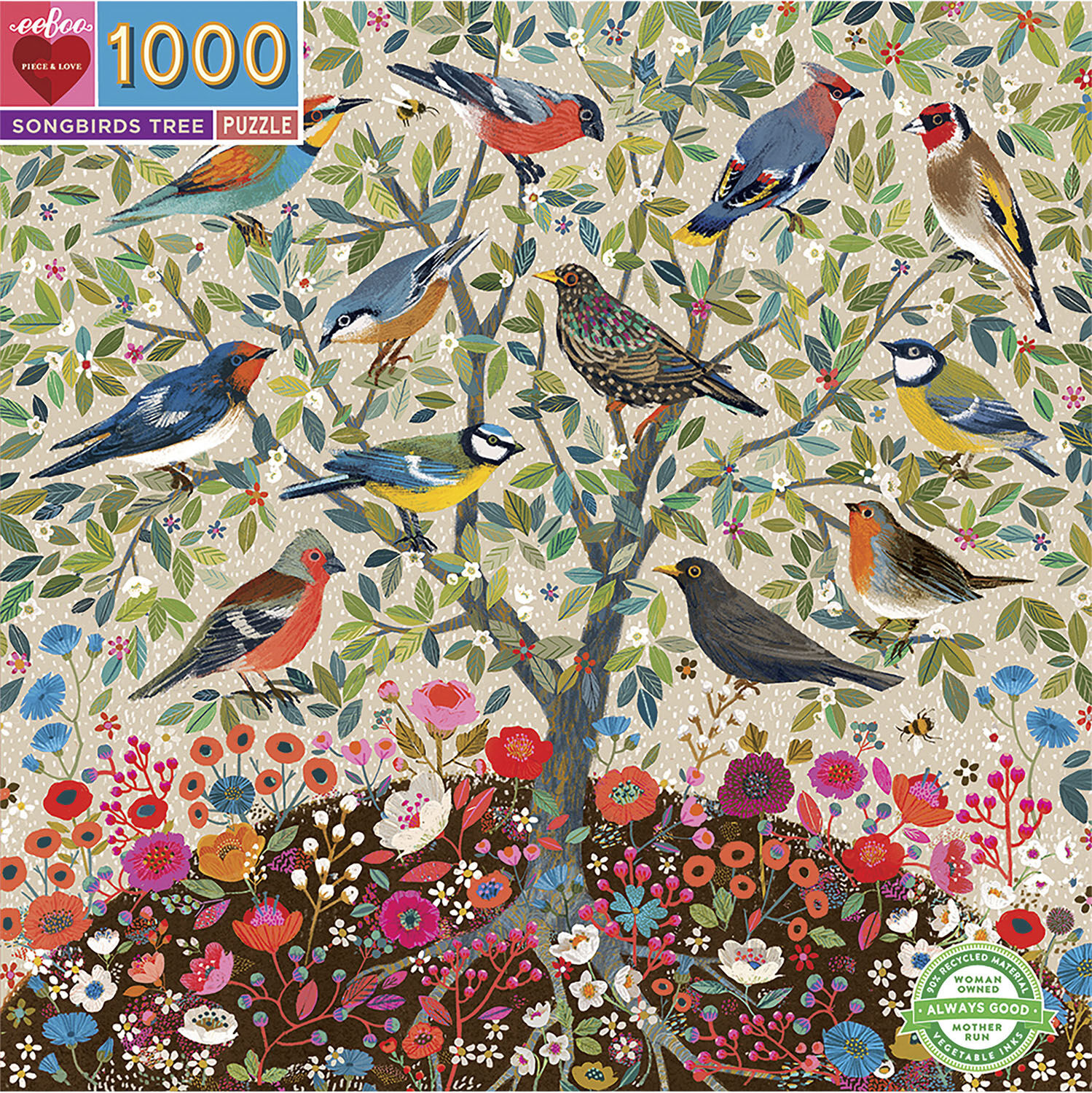 eeBoo - Puslespil 1000 brk - Songbirds Tree