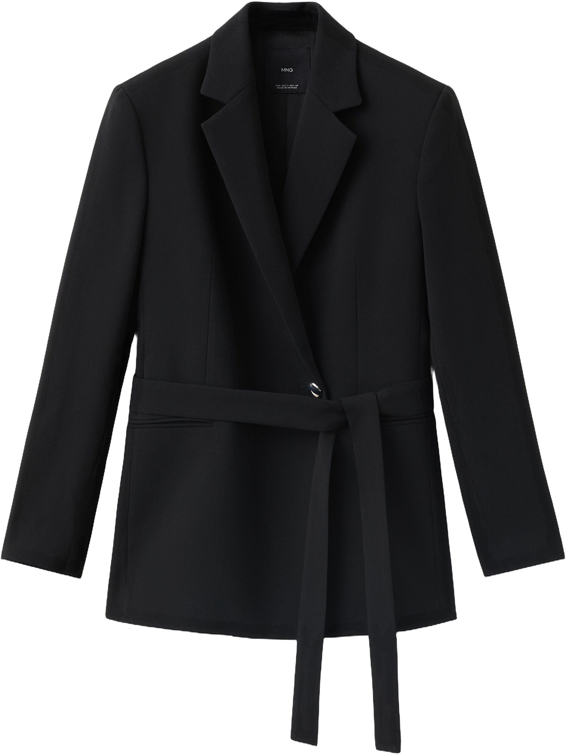 Double-breasted belted suit blazer
