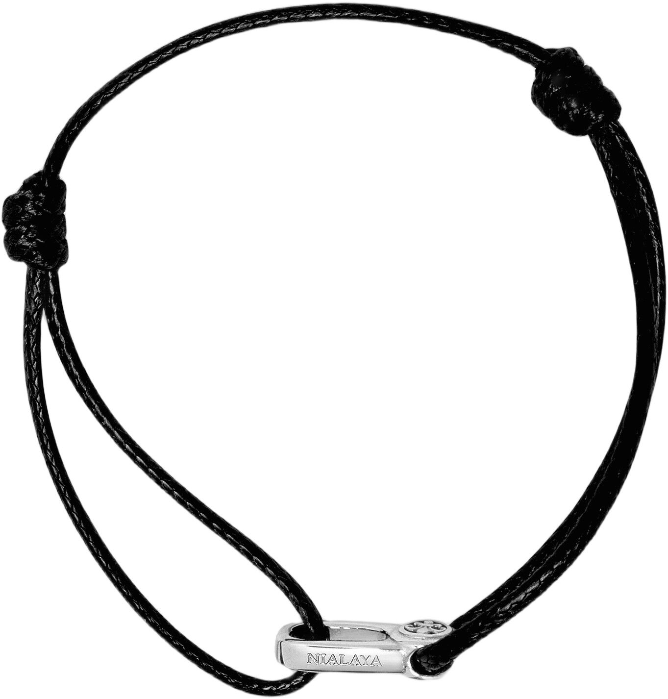 Black String Bracelet with Silver Hook