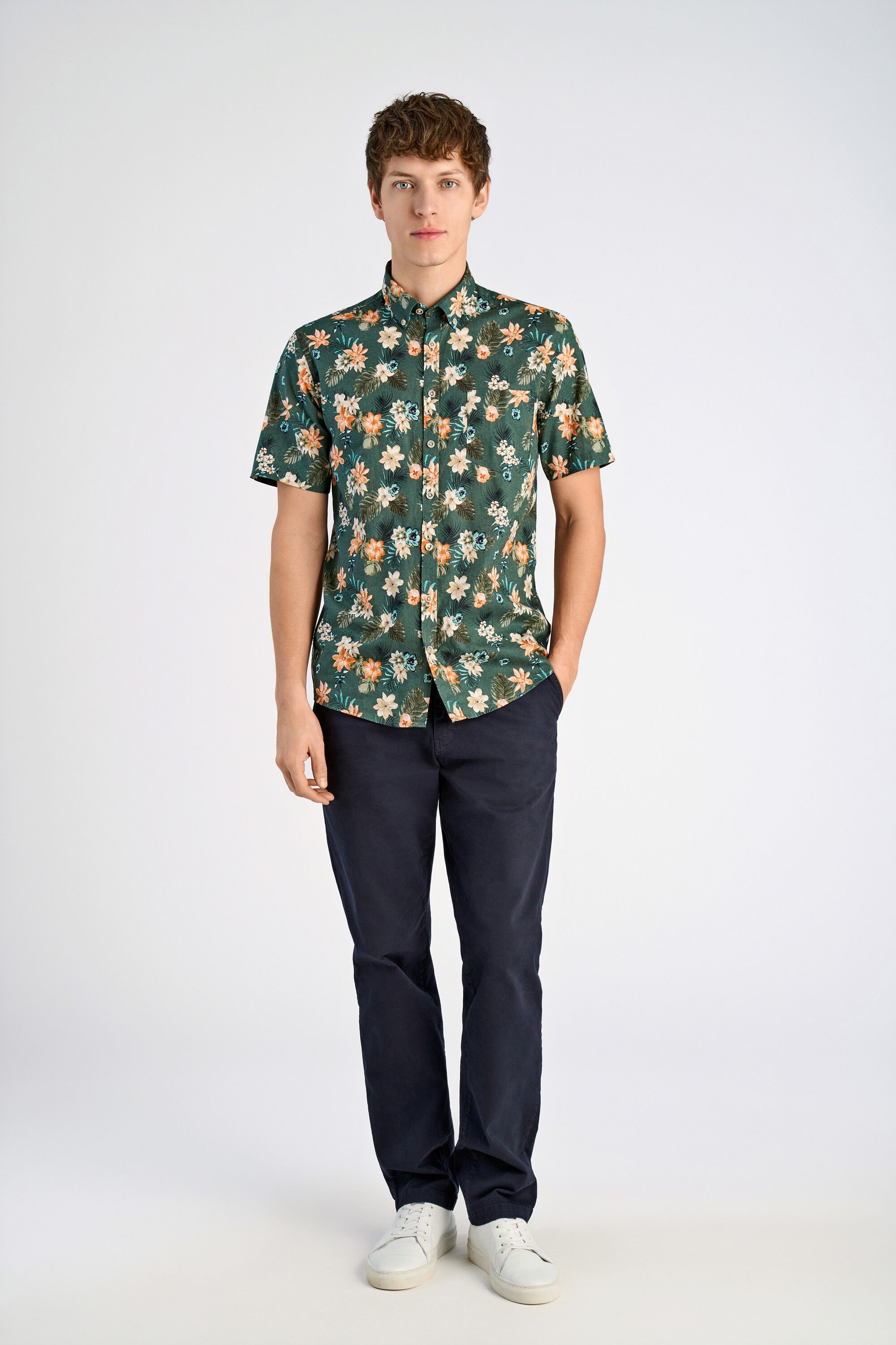 Printed cotton/linen shirt S/S
