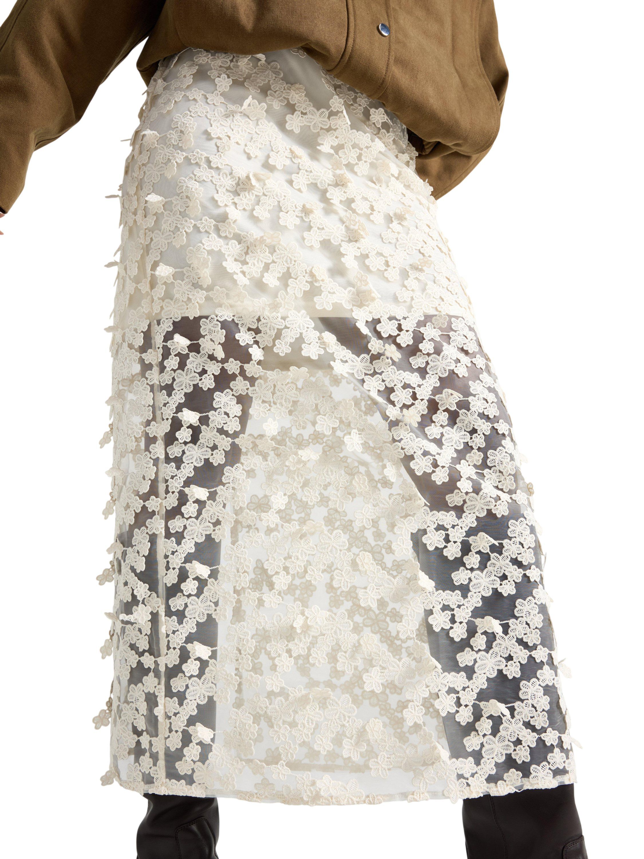 Midi skirt in mesh and with embroid