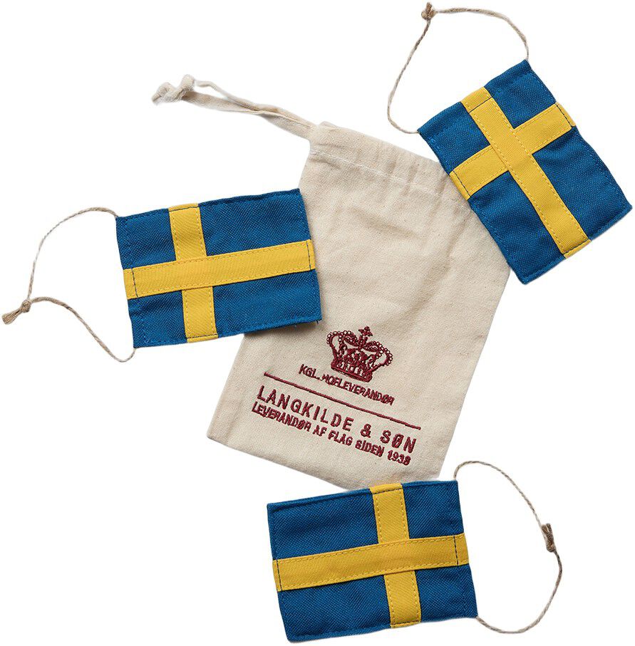 3 stk. Store Svenske Pynteflag