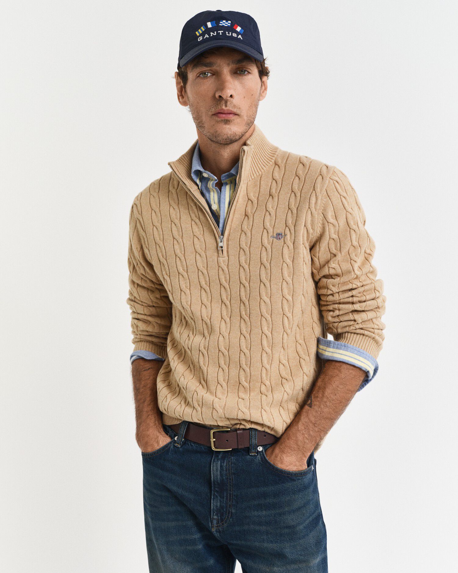 COTTON CABLE HALF ZIP