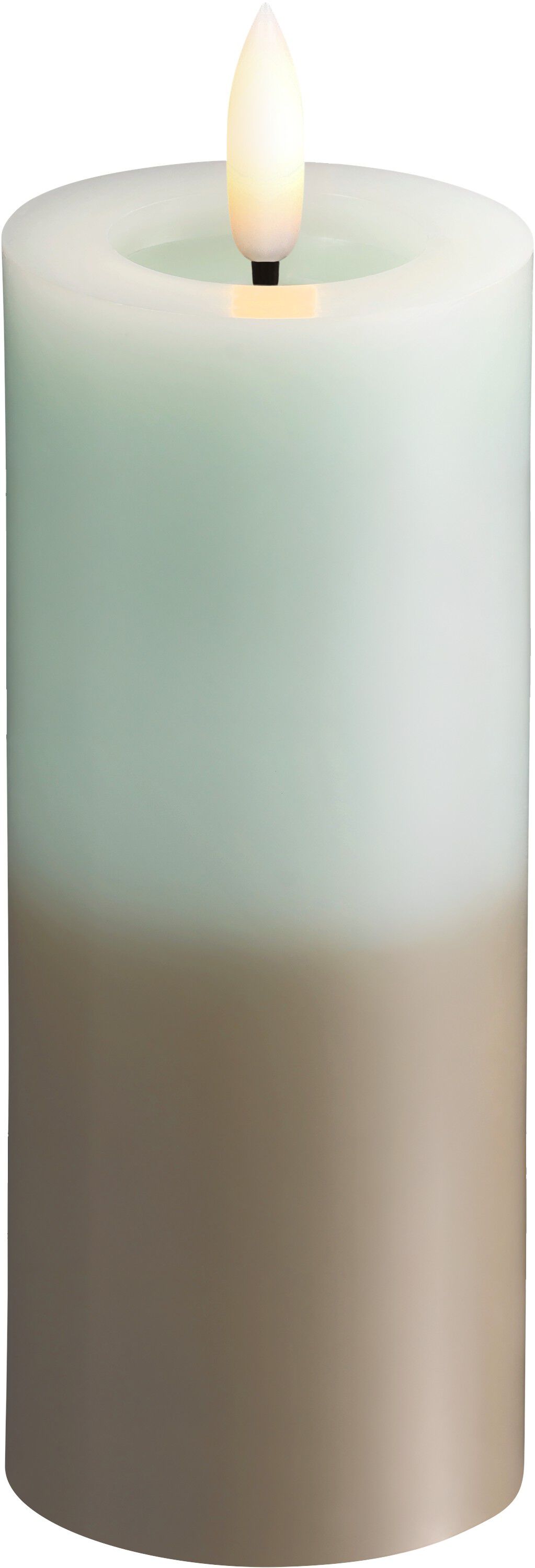 MM LED pillar candle, Silk, Melted, Multi-colour green, 49x125 mm